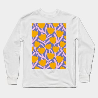 Boho tulips flower pattern in lavender and yellow Long Sleeve T-Shirt